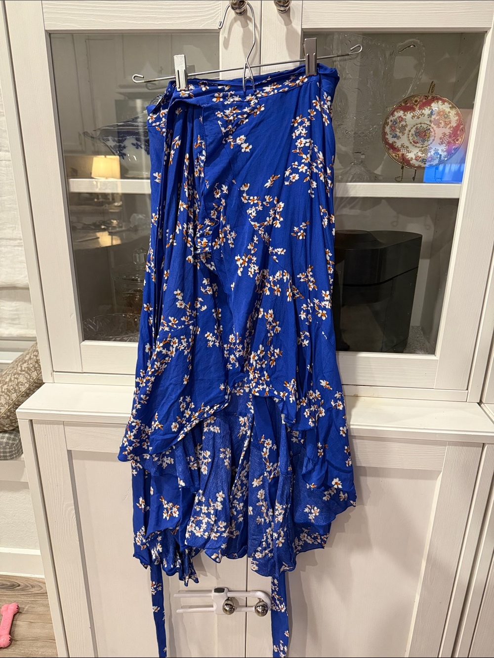 Faithfull the Brand Cobalt Blue Floral High-Low Wrap Skirt
